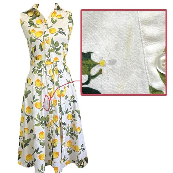 Chetta B 1950s Inspired Lemon Print Button Down Dress sz 6 - Picture 8 of 13